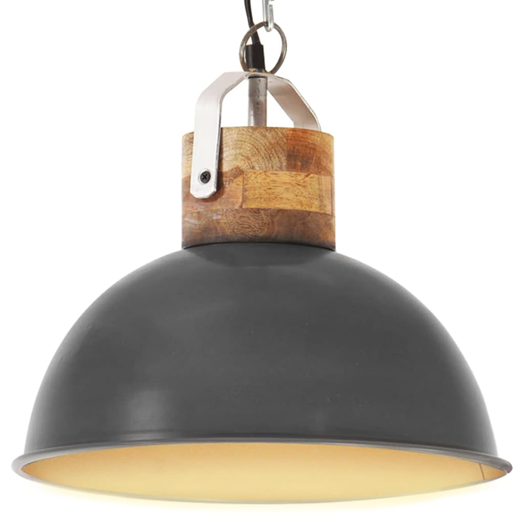 VIDAXL Hanglamp industrieel rond E27 32 cm massief mangohout grijs online kopen
