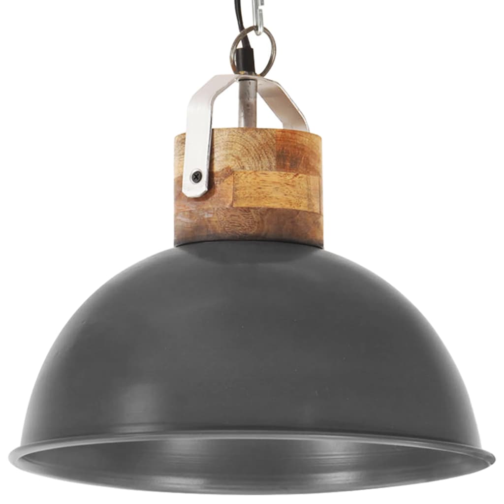 vidaXL Industrial Hanging Lamp Grey Round 32 cm E27 Solid Mango Wood