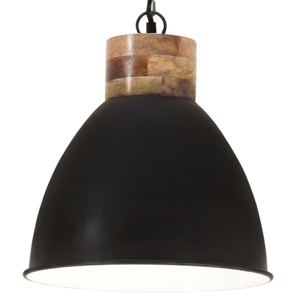 vidaXL Lampe suspendue industrielle Noir Fer et bois solide 46 cm E27