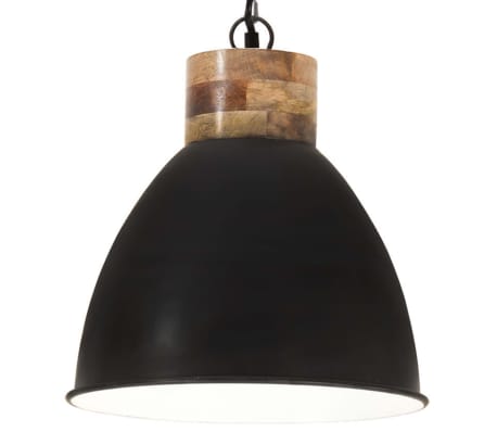 vidaXL Lampe suspendue industrielle Noir Fer et bois solide 46 cm E27