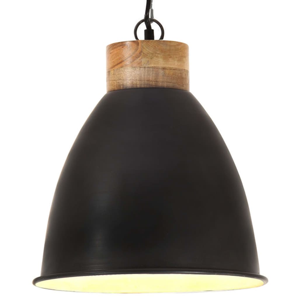 vidaXL LampÄƒ suspendatÄƒ industrialÄƒ negru, 35 cm, lemn masiv&fier, E27