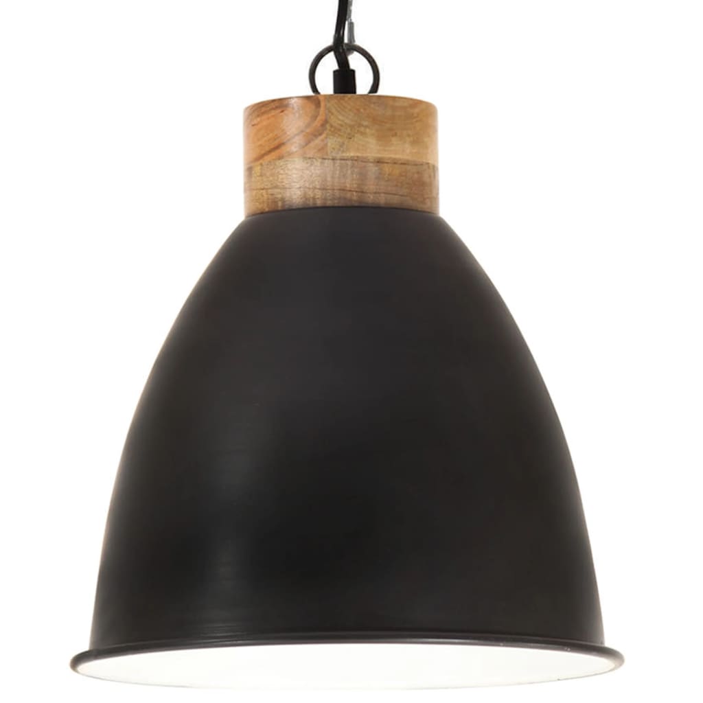 vidaXL Lampe suspendue industrielle Noir Fer et bois solide 35 cm E27