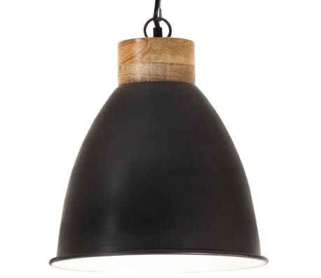 vidaXL Industriálna závesná lampa čierna železo a masívne drevo 35 cm E27