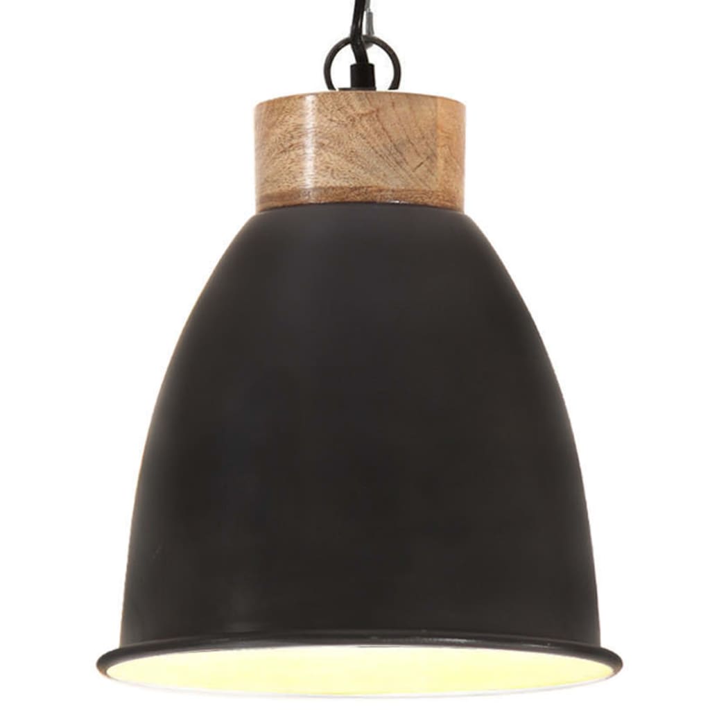 vidaXL Lampă suspendată industrială negru, 23 cm, lemn masiv&fier, E27 vidaXL imagine noua 2022