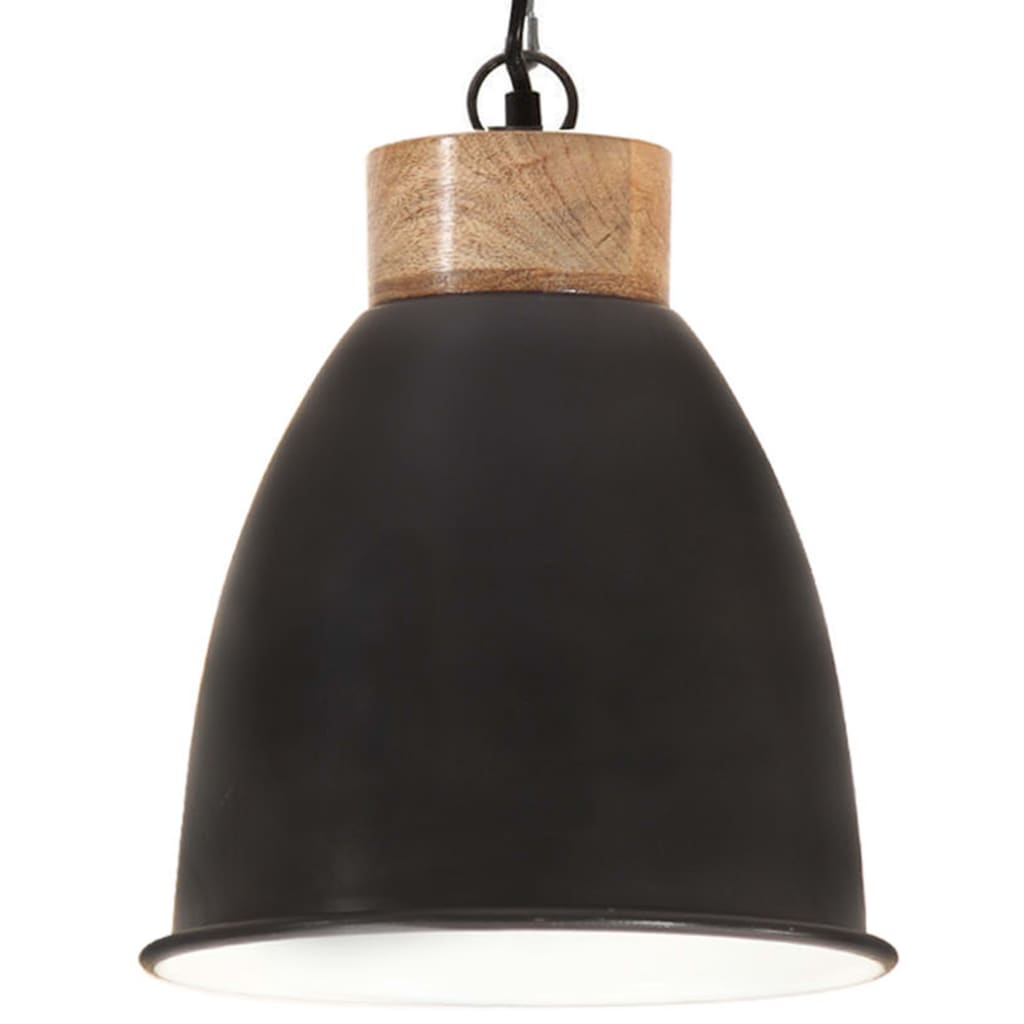 vidaXL Lampă suspendată industrială negru, 23 cm, lemn masiv&fier, E27