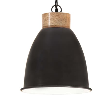 vidaXL Lampe suspendue industrielle Noir Fer et bois solide 23 cm E27
