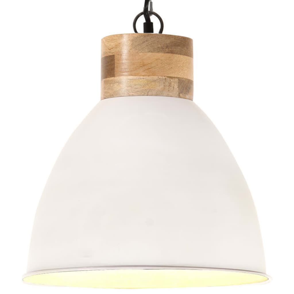 vidaXL Lampă suspendată industrială, alb, 46 cm, lemn masiv&fier, E27 vidaxl.ro