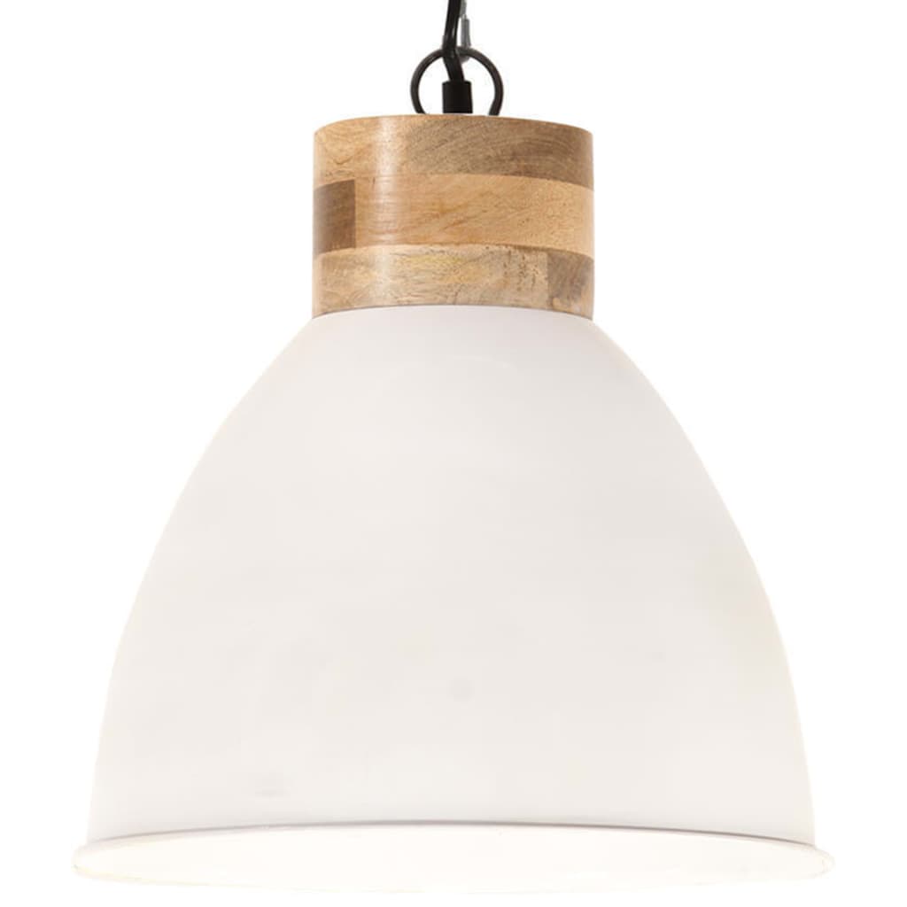 vidaXL Lampă suspendată industrială, alb, 46 cm, lemn masiv&fier, E27