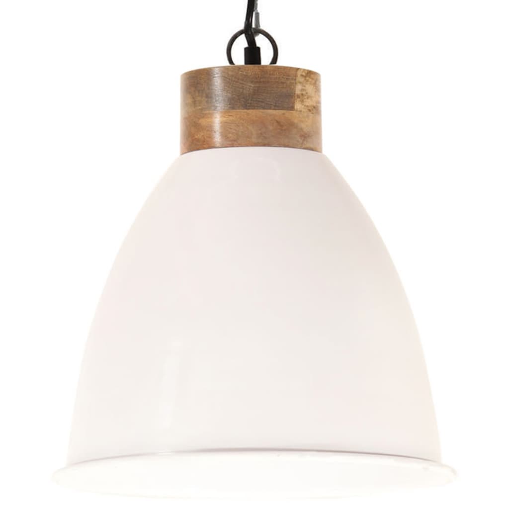 vidaXL Lampe suspendue industrielle Blanc Fer et bois solide 35 cm E27