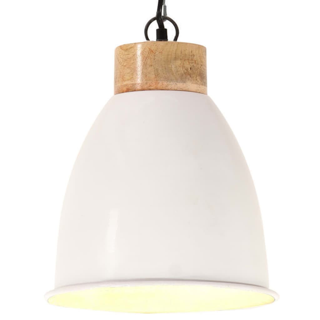 Lampe suspendue industrielle Blanc Fer et bois solide 23 cm E27