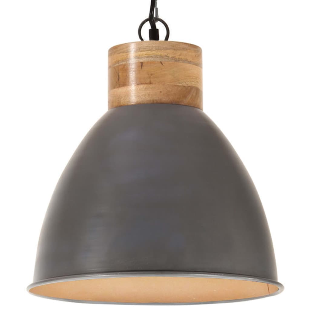 vidaXL Lampă suspendată industrială, gri, 46 cm, lemn masiv&fier, E27 vidaXL