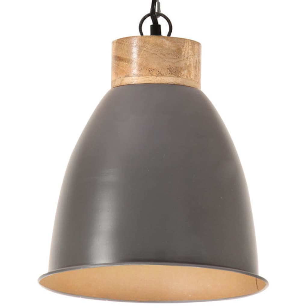 Industriální závěsná lampa šedá železo masivní dřevo 23 cm E27
