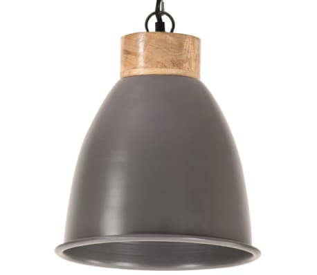 vidaXL Lampă suspendată industrială, gri, 23 cm, lemn masiv&fier, E27