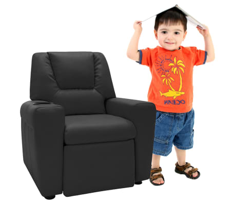 vidaXL Vaiki&scaron;kas atlo&scaron;iamas krėslas, juodos spalvos, dirbtinė oda