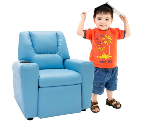vidaXL bērnu atpūtas krēsls, atgāžams, zila mākslīgā āda