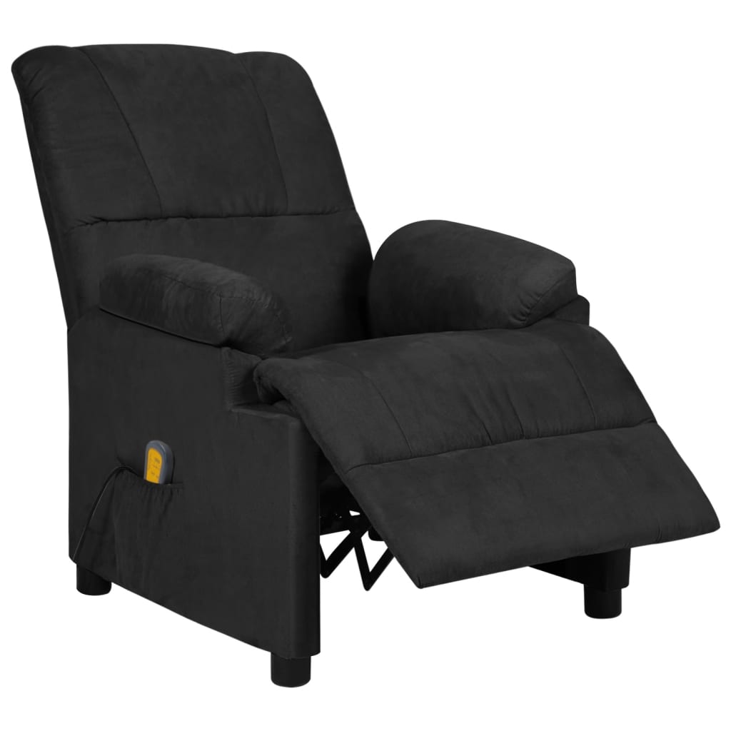 vidaXL Rozkładany fotel masujący, czarny, sztuczna skóra zamszowa