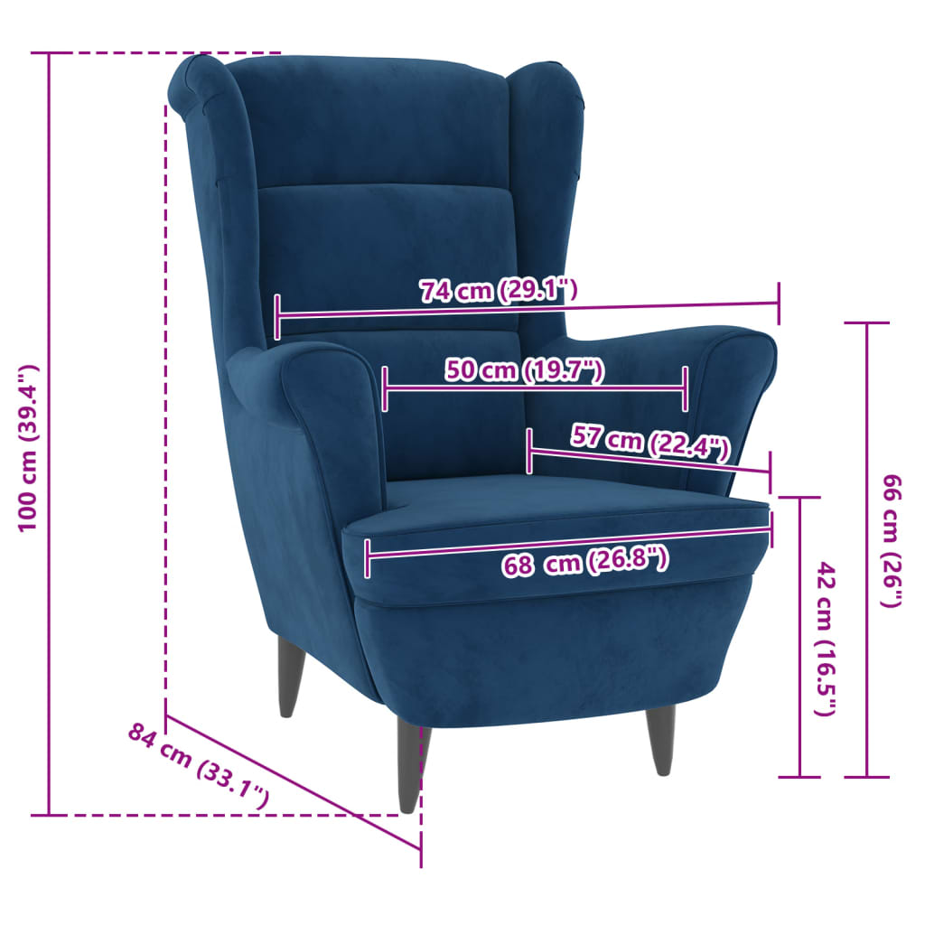 Armchair Wingback Sofa Chair Living Room Upholstered Side Chair Velvet vidaXL - Picture 18 of 63