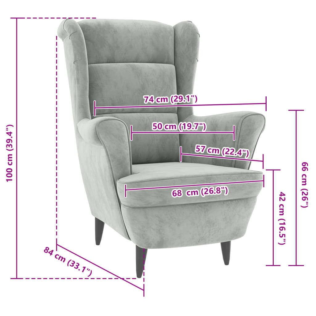 Armchair Wingback Sofa Chair Living Room Upholstered Side Chair Velvet vidaXL - Picture 46 of 63