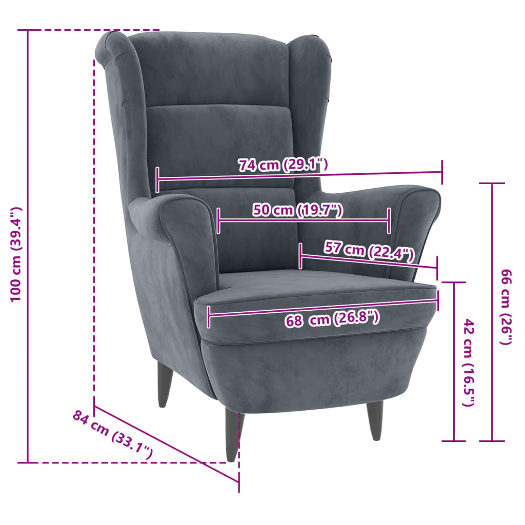Armchair Wingback Sofa Chair Living Room Upholstered Side Chair Velvet vidaXL - Picture 32 of 63