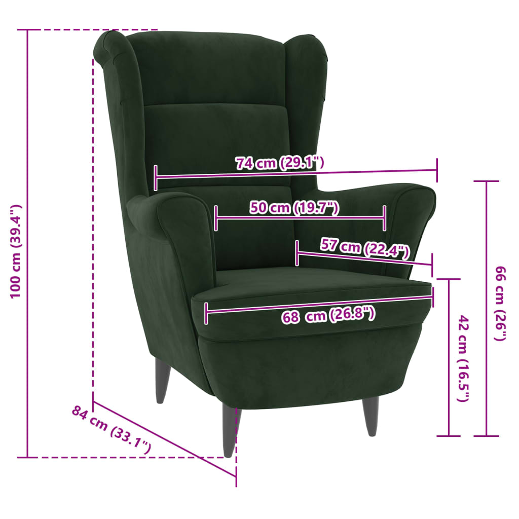 Armchair Wingback Sofa Chair Living Room Upholstered Side Chair Velvet vidaXL - Picture 39 of 63