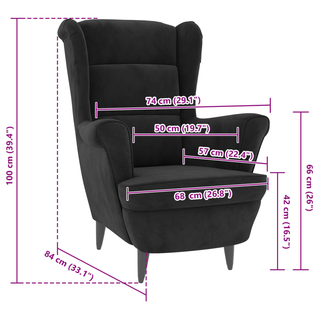 Armchair Wingback Sofa Chair Living Room Upholstered Side Chair Velvet vidaXL - Picture 11 of 63