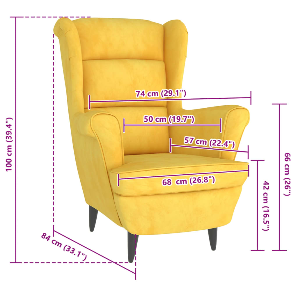 Armchair Wingback Sofa Chair Living Room Upholstered Side Chair Velvet vidaXL - Picture 53 of 63