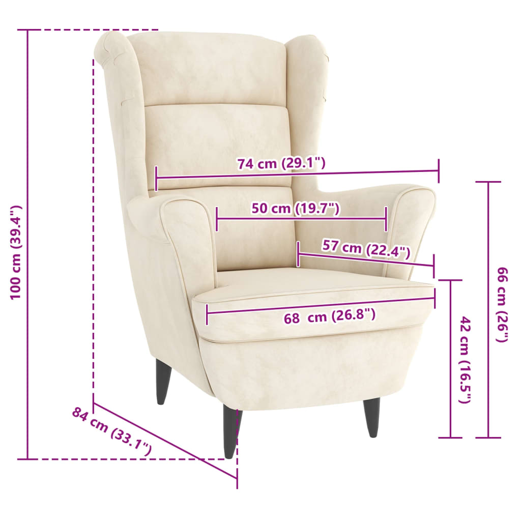 Armchair Wingback Sofa Chair Living Room Upholstered Side Chair Velvet vidaXL - Picture 25 of 63