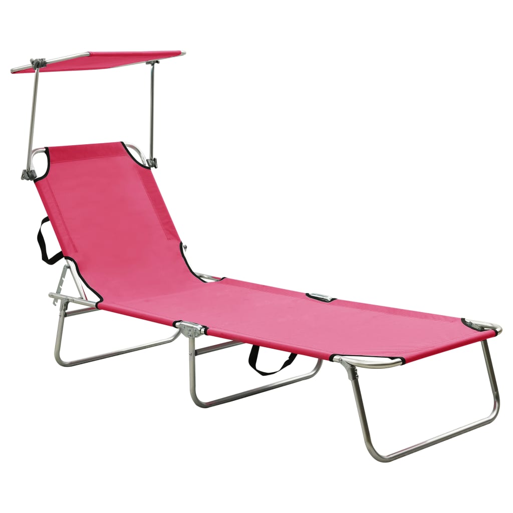 Photos - Garden Furniture VidaXL Folding Sun Lounger with Canopy Steel Magento Pink 