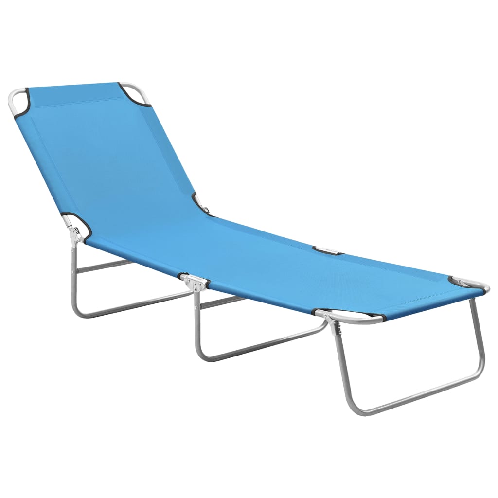Folding Sun Lounger Steel and Fabric Turquoise Blue