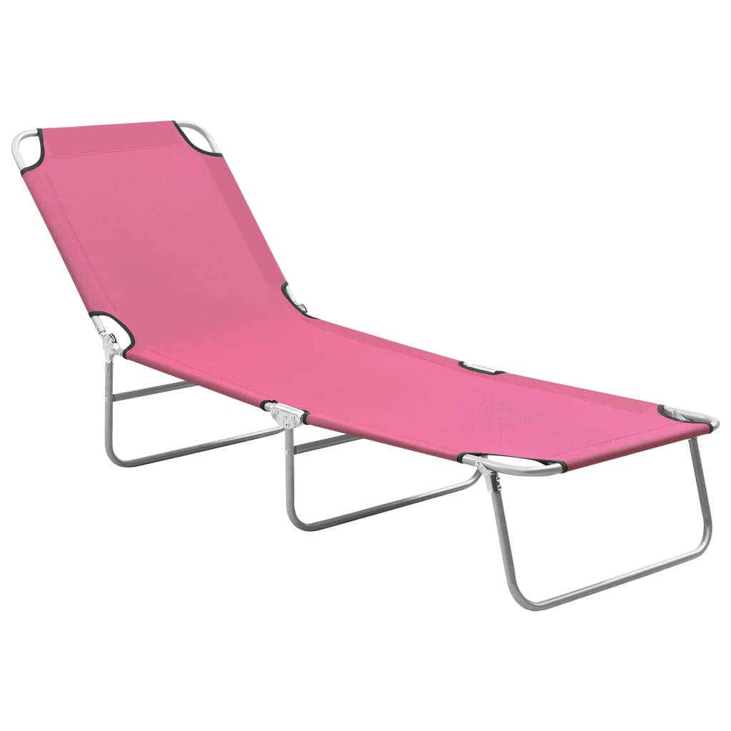Photos - Garden Furniture VidaXL Folding Sun Lounger Steel and Fabric Pink 