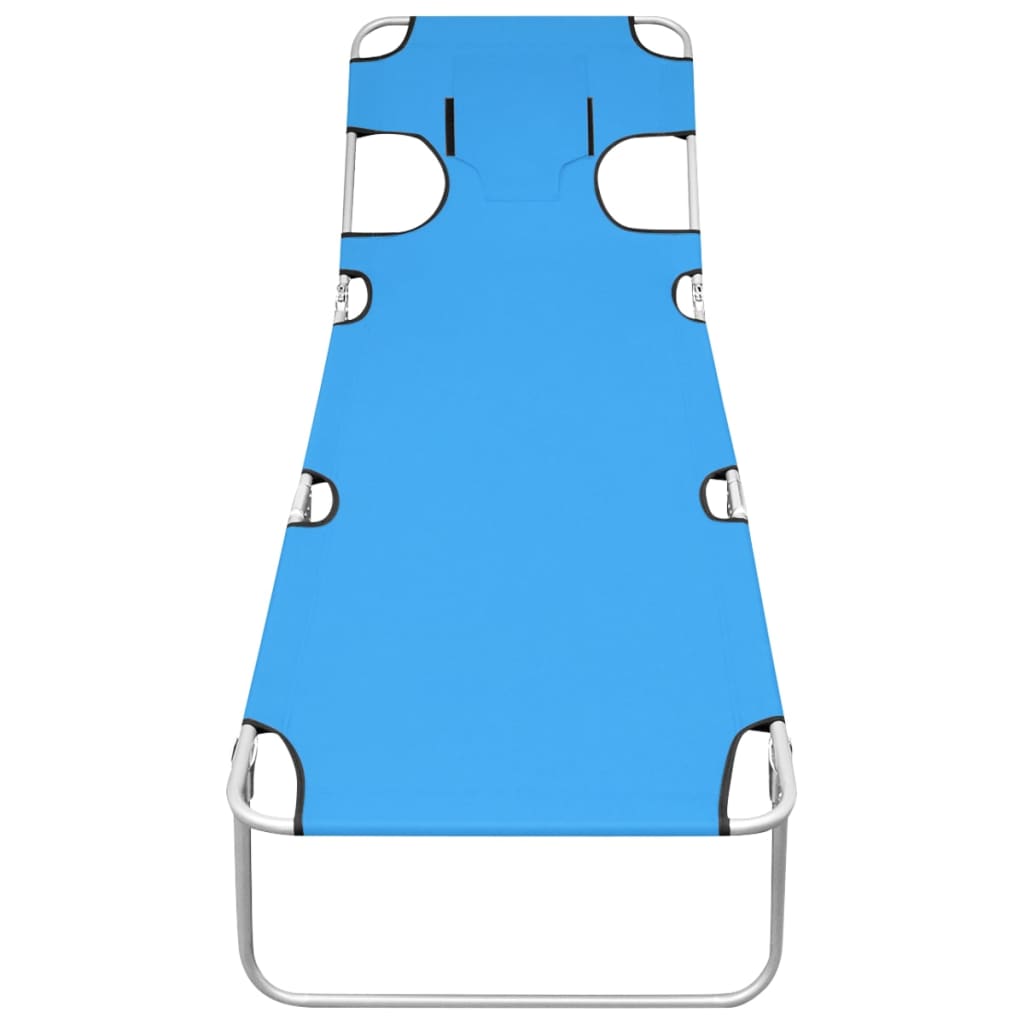 vidaXL Ligbed inklapbaar met hoofdkussen staal turquoiseblauw afbeelding