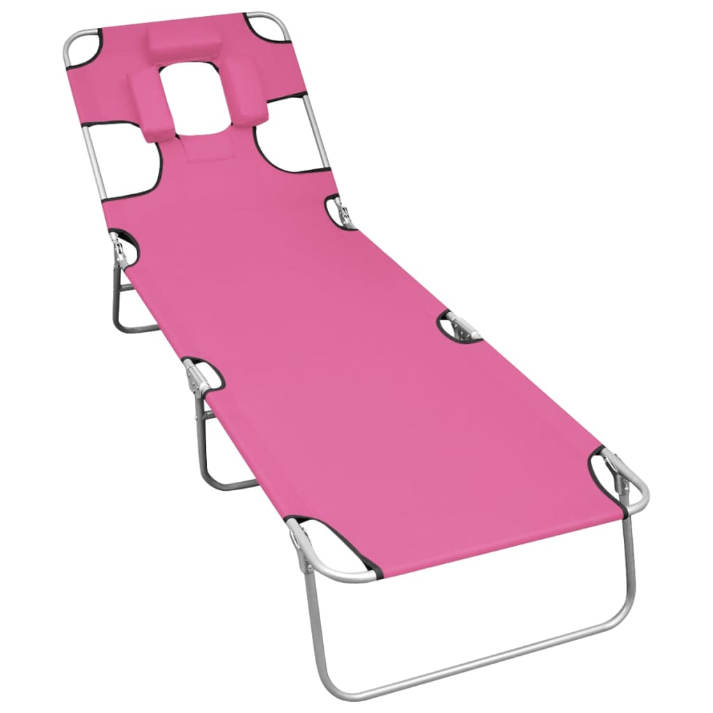 Photos - Garden Furniture VidaXL Folding Sun Lounger with Head Cushion Steel Magento Pink 