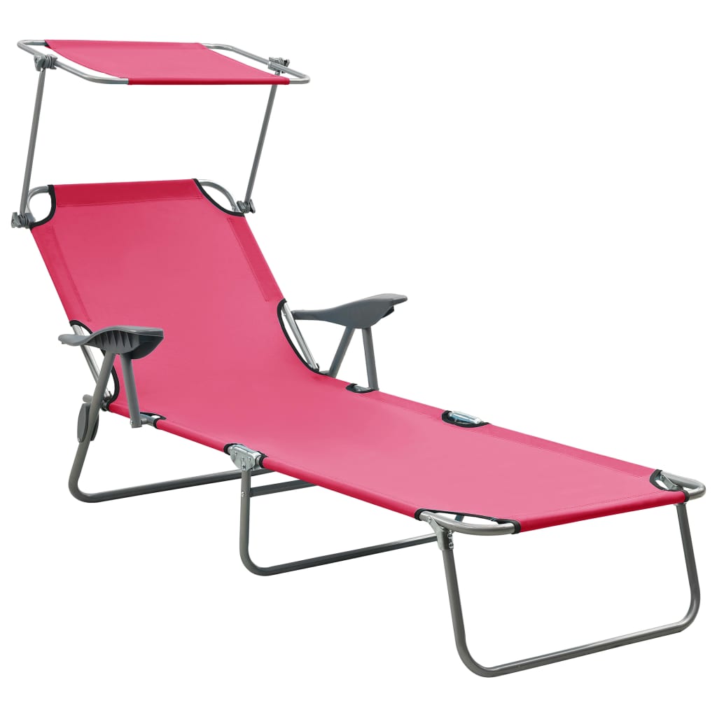 vidaXL Chaise longue avec auvent Acier Rose