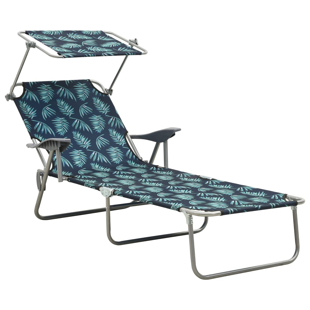 Photos - Garden Furniture VidaXL Sun Lounger with Canopy Steel Leaf Print 