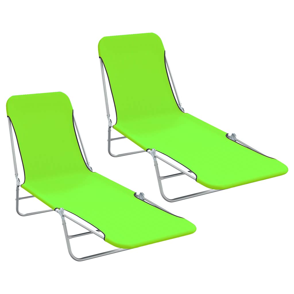 vidaXL Șezlonguri pliabile, 2 buc., verde, oțel & material textil