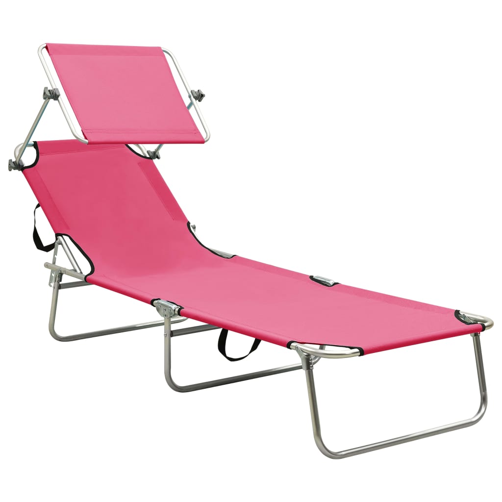 vidaXL Chaise longue pliable avec auvent Rose Aluminium