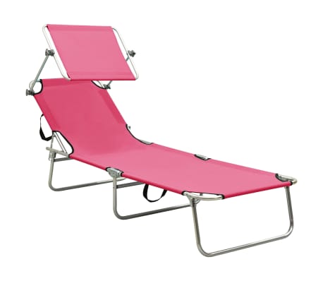 vidaXL Folding Sun Lounger with Canopy Pink Aluminium