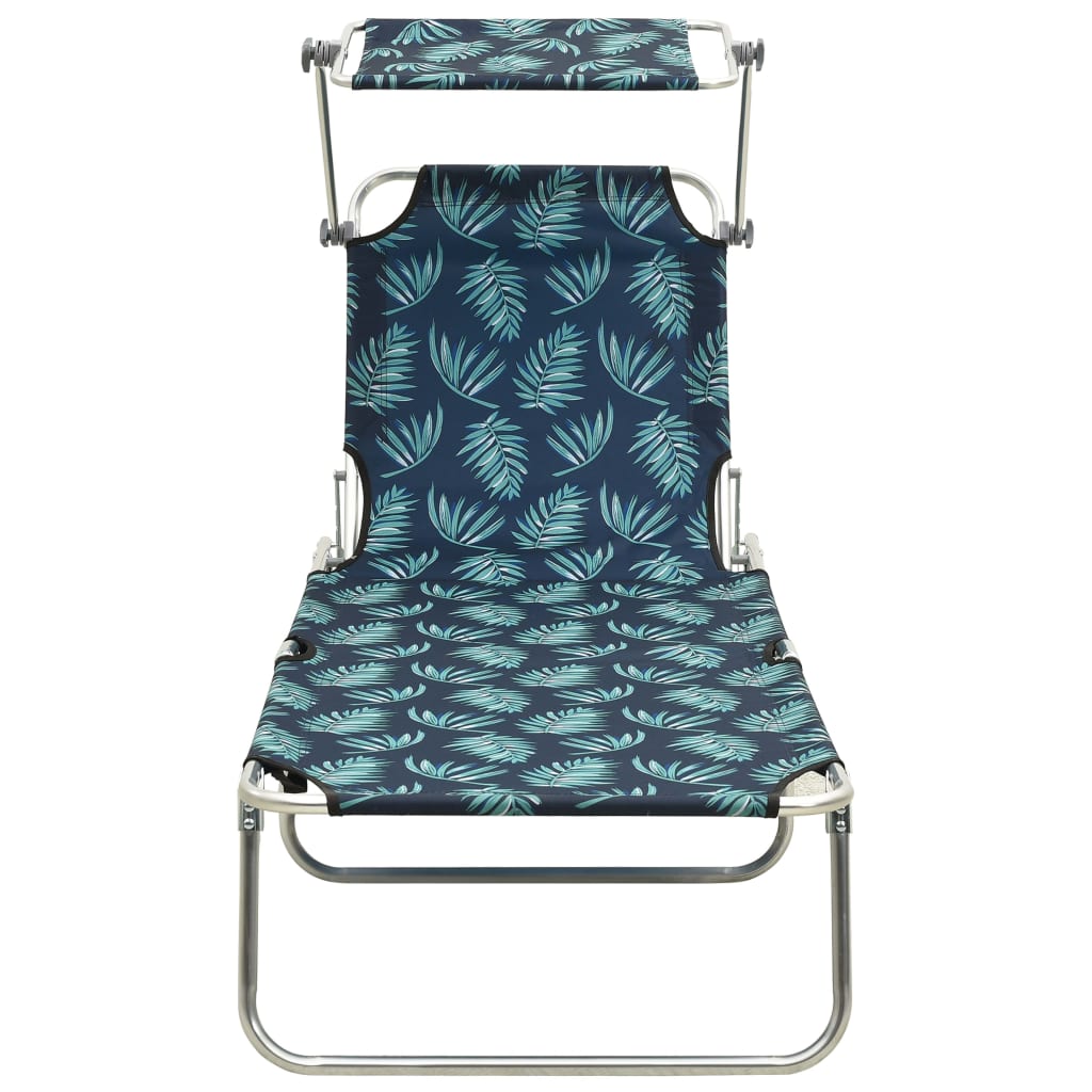 vidaXL Folding Sun Lounger with Canopy Leaf Print Aluminum