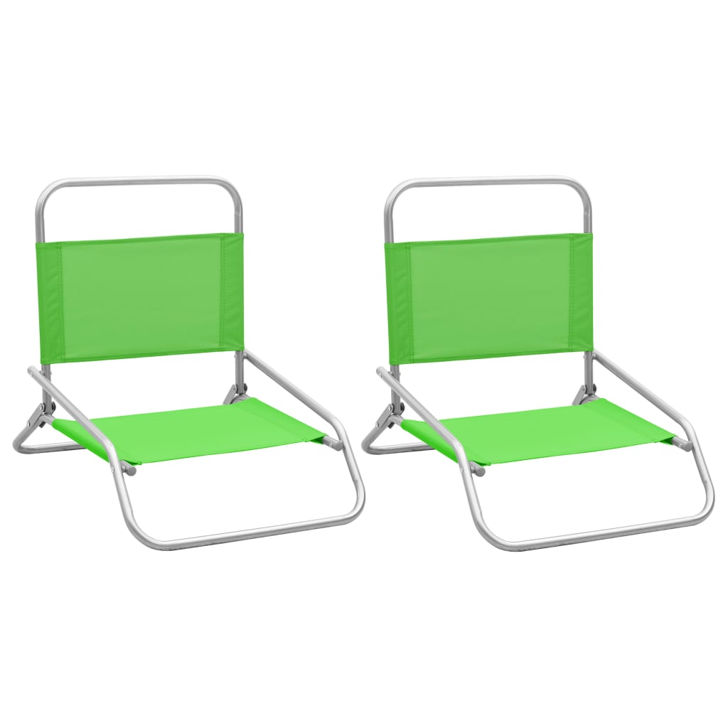 Chaises de plage pliables 2 pcs Vert Tissu