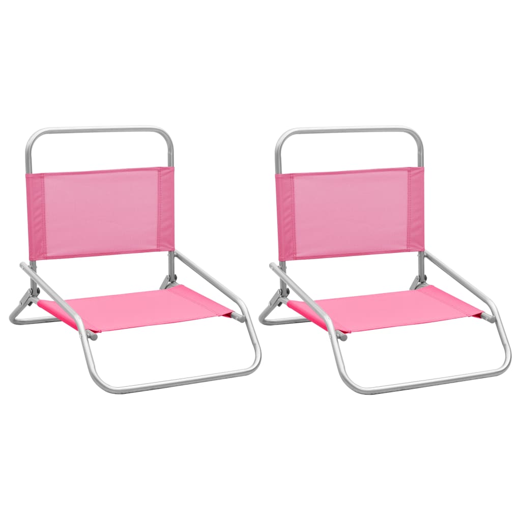 vidaXL Chaises de plage pliables 2 pcs Rose Tissu