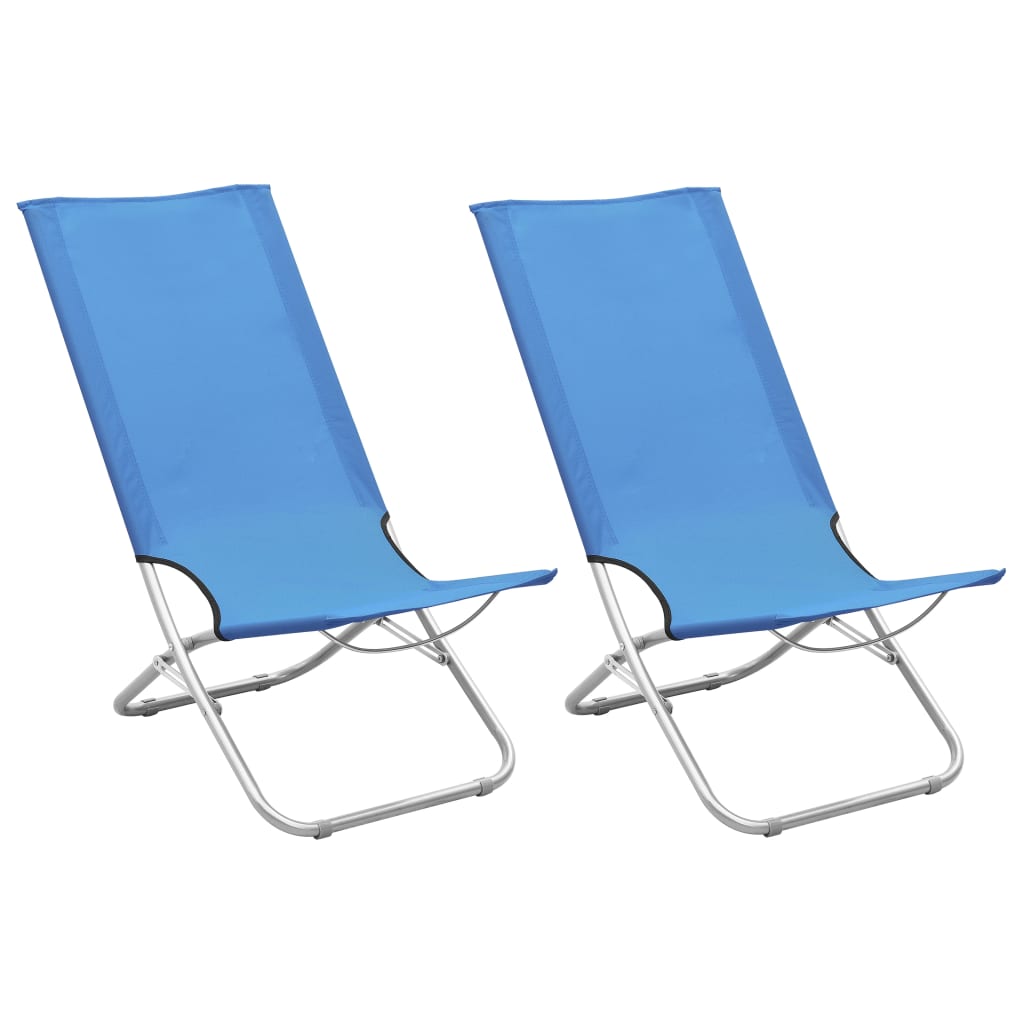 Folding Beach Chairs 2 Piece Blue Fabric