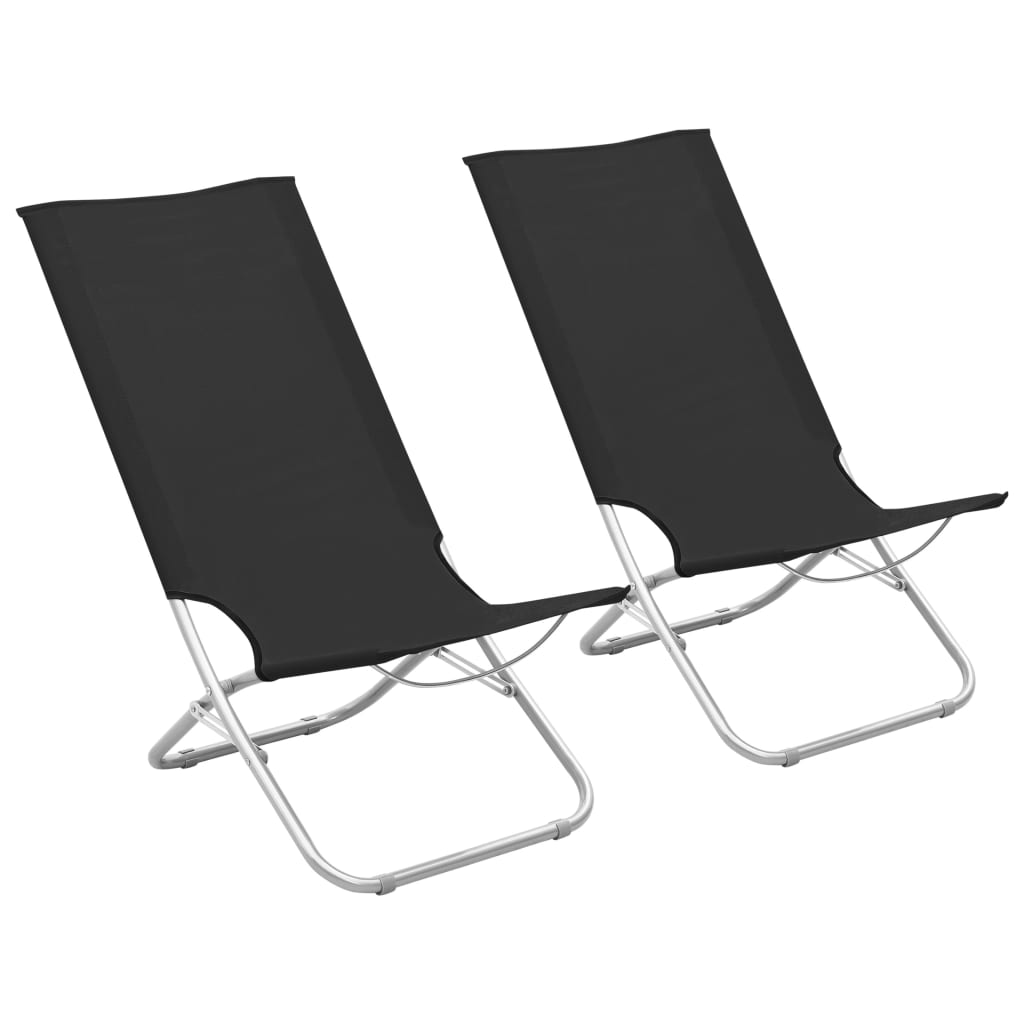 Strandstoelen 2 st inklapbaar stof zwart
