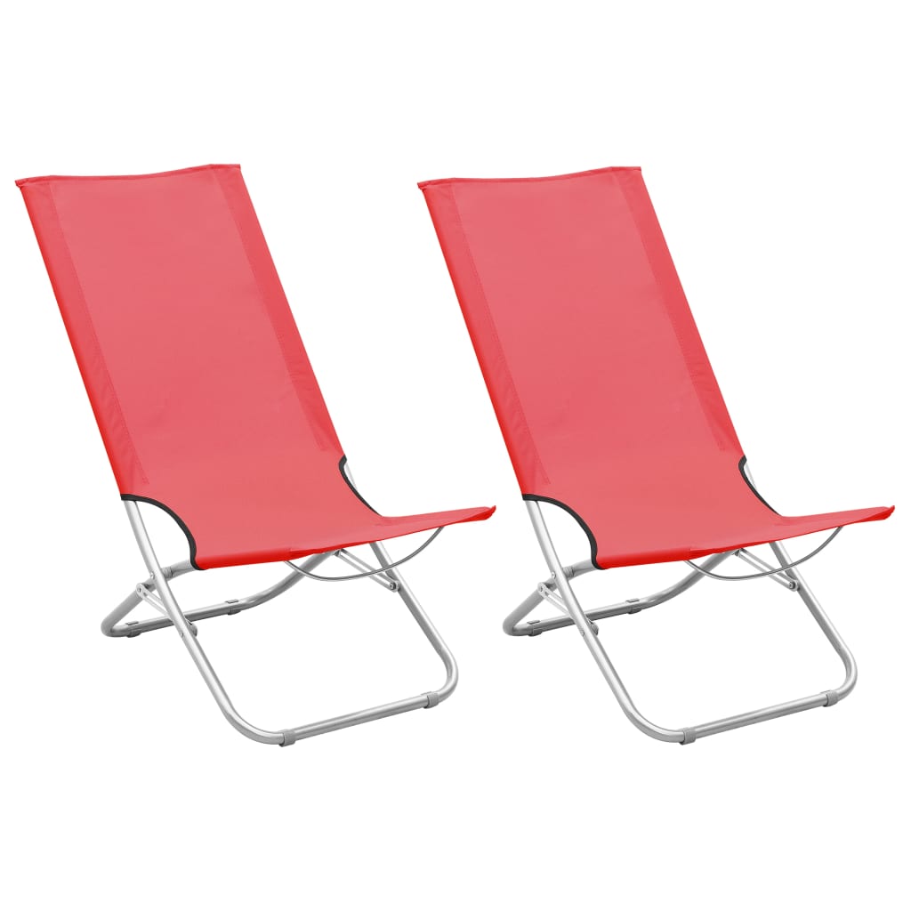 Folding Beach Chairs 2 Piece Red Fabric