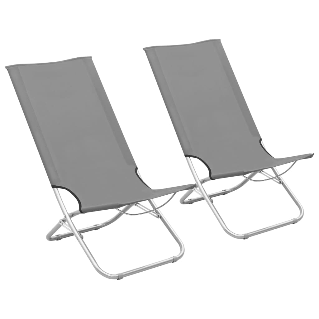 Strandstoelen 2 st inklapbaar stof grijs