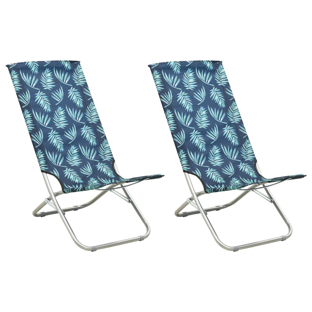 Strandstoelen 2 st inklapbaar bladpatroon stof