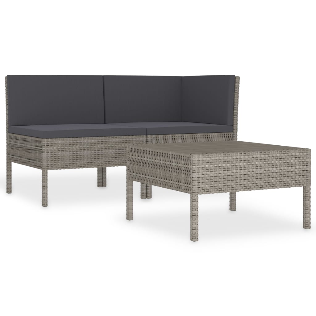 

vidaXL 3 Piece Patio Lounge Set with Cushions Poly Rattan Gray
