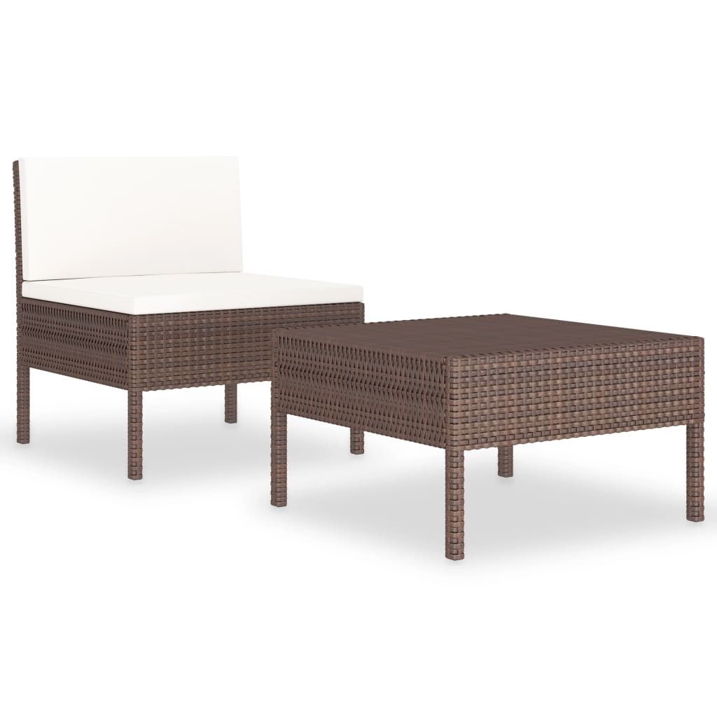 

vidaXL 2 Piece Patio Lounge Set with Cushions Poly Rattan Brown