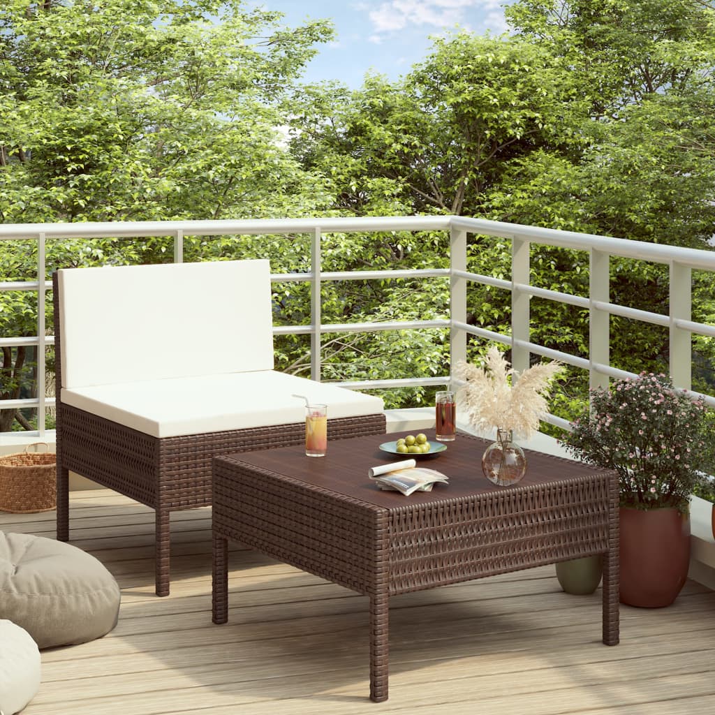 vidaXL 2-tlg. Garten-Lounge-Set mit Auflagen Poly Rattan Braun