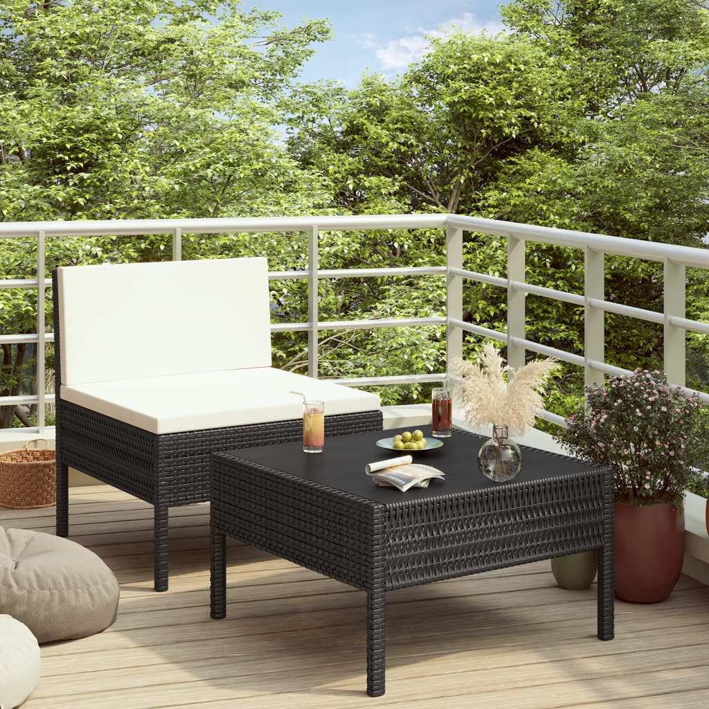 vidaXL 2-tlg. Garten-Lounge-Set mit Auflagen Poly Rattan Schwarz