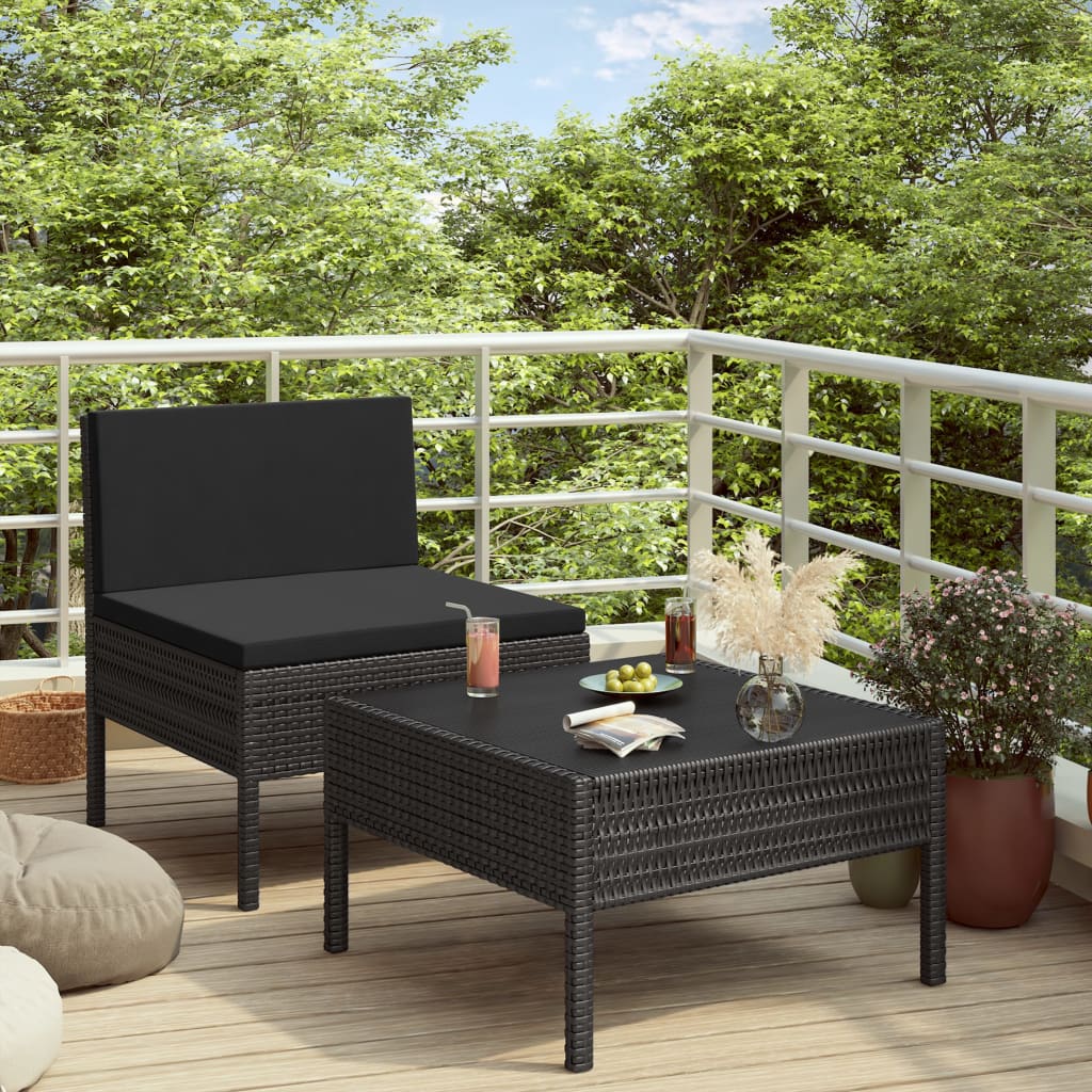 vidaXL 2-tlg. Garten-Lounge-Set mit Auflagen Poly Rattan Schwarz